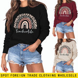 TEACHER LOVE INSPIRE LETTERS Leopard Print Long Sleeved Sweater for Women