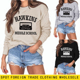HAWKINS MIDDLE Letter Ladies Bottoming Round Neck Long Sleeve Plus Size Sweater