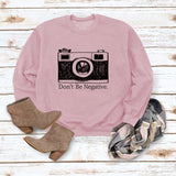 Don't Be Negative Printed Round Neck Long Sleeve Print Loose Sweater