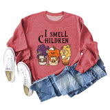 I SMELL CHILDREN Pumpkin Letter Printing Round Neck Loose Long Sleeve Sweater Girl