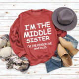 Round Neck Letter Women's Long Sleeve I'M THE MIDDLE Print Loose Sweatshirt