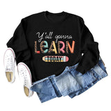 Y'all Gona Learn Today Letter Leopard Print Long Sleeve Shirt Large Sweater