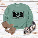 Don't Be Negative Printed Round Neck Long Sleeve Print Loose Sweater