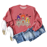 Skull Bat Print Loose Crewneck Long Sleeves Plus-size Sweatshirt Woman