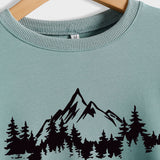 Mountain Pine Loose Print Round Neck Long Sleeve Women's Sweater
