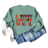 SO VERY THANKFUL Heart Letters Round Neck Long Sleeve Large Size Sweater