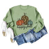 Happy Fall Pumpkin Letter Print Halloween Fall and Winter Round Neck Long Sleeve Sweater Women