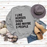 I LIKE HORSES Round Neck Letter Tops Female Long-sleeved Loose Printed Sweatshirt