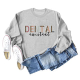 DENTAL ASSISTANT Leopard Letter Loose Casual Fall/Winter Plus Size Long Sleeve Sweater Girl