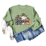 Thankful Pumpkin Leopard Print Letters Halloween Print Round Neck Long Sleeve Women's Sweatshirt