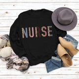 Round Neck Letter Top Long Sleeve Nurse Women's Printed Sweater