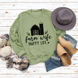 Farm Wife HAPPY Round Neck Women Long Sleeve Printed Sweater