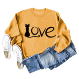 Love Cute Cat Letter Round Neck Fashion Autumn and Winter Long Sleeve Large Sweater