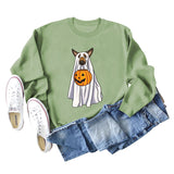 Spot Ghost Dog Pumpkin Halloween Round Neck Long Sleeve Sweater Girl