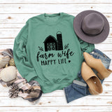 Farm Wife HAPPY Round Neck Women Long Sleeve Printed Sweater