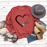 Autumn and Winter Ladies Tops Heart Dog footprint Print Sweatshirt