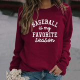 Baseball Is My Favorite Letter Round Neck Large Long Sleeve Sweater