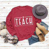 TEACH THEM TO BE KIND Love Letter Round Neck Loose Casual Long Sleeve Sweater