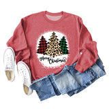 MERRY Christmas Letter Plaid Leopard Print Christmas Tree Sweater Girl