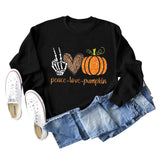Peace Love Pumpkin Leopard Love Letter Round Neck Loose Long Sleeve Sweater Women
