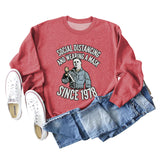 SOCIAL DISTANCING AND LETTERPRINT CREW NECK BOTTOM LONG SLEEVE SWEATER