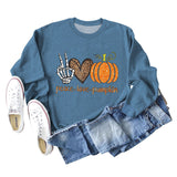 Peace Love Pumpkin Leopard Love Letter Round Neck Loose Long Sleeve Sweater Women