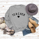 TEACHER Round Neck Womens Long Sleeve Print Letters Loose Sweater