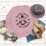 The Olde Salem Broom Letter Round Neck Loose Long Sleeve Sweater Girl