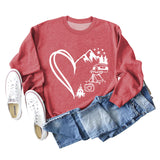 Love Camping Bus Print Round Neck Long Sleeve Oversized Sweatshirt Women