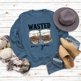 WASTED ON YOU Wine Glass Letter Printing Autumn and Winter Base Long Sleeve Plus Size Sweater