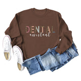 DENTAL ASSISTANT Leopard Letter Loose Casual Fall/Winter Plus Size Long Sleeve Sweater Girl