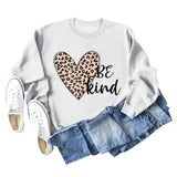 Be Kind Leopard Print Crewneck Print Bottomed Long Sleeve Sweatshirt Woman