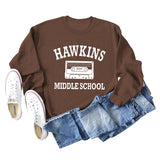 HAWKINS MIDDLE Letter Ladies Bottoming Round Neck Long Sleeve Plus Size Sweater