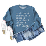 Bonfires Pumpkins Thanksgiving Letter Long-sleeved Sweatshirt Woman
