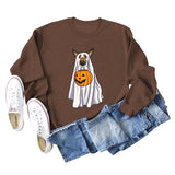 Spot Ghost Dog Pumpkin Halloween Round Neck Long Sleeve Sweater Girl