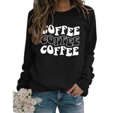 Round Neck Letter COFFEE Tops Women Long-sleeved Printed Loose Sweatshirt