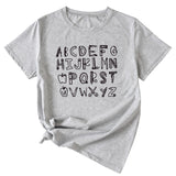 ABCDEFGHIJKIMMN Letter Print Damen Neues Rundhals-Kurzarmshirt für den Sommer