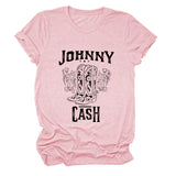 Johnny Cash Letter Short Sleeve Flower Boots T-shirt drôle pour femme