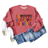 SO VERY THANKFUL Heart Letters Round Neck Long Sleeve Large Size Sweater