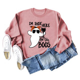 I'm Just Here for Round Neck Loose Casual Ghost Sweater Ladies Long Sleeves.