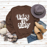 Take It Easy Letter Loose Women's Long Sleeve Plus Size Sweatshirt Women