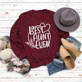 BEST AUNT EVER Round Neck Large Size Print Women Long Sleeve Loose Sweatshirt Shirt