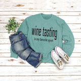 Round Neck Tops Long Sleeve WINE Tasting Print Loose Sweatshirt