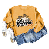 Thankful Pumpkin Leopard Print Letters Halloween Print Round Neck Long Sleeve Women's Sweatshirt