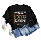 STRAIGHT OUTTA PATIENCE Leopard Print Letters Round Neck Long-sleeved Sweater Women