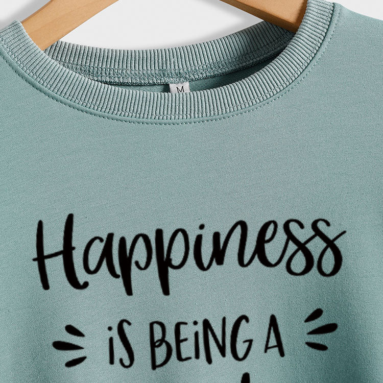 Happiness Is Being Women's Round Neck Long Sleeve Shirt Large Size Sweater