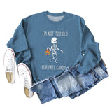 I'M NOT TOO OLD Letter Skull Pumpkin Round Neck Long Sleeve Sweater