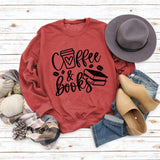Coffee Books Letters Fashion Loose Large Size Long Sleeve Round Neck Sweater Women