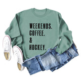 WEEKENDS COFFEE Letter Round Neck Loose Fall/Winter Basement Long Sleeve Sweater Girl