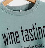 Round Neck Tops Long Sleeve WINE Tasting Print Loose Sweatshirt